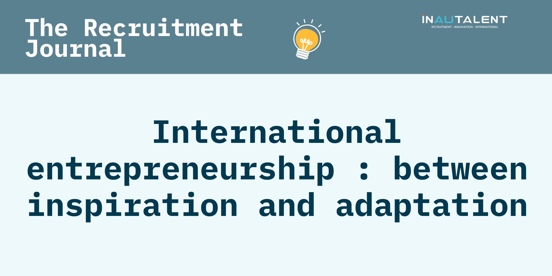 Cover page with the title 'International Entrepreneurship: Between Inspiration and Adaptation' on a blue background.